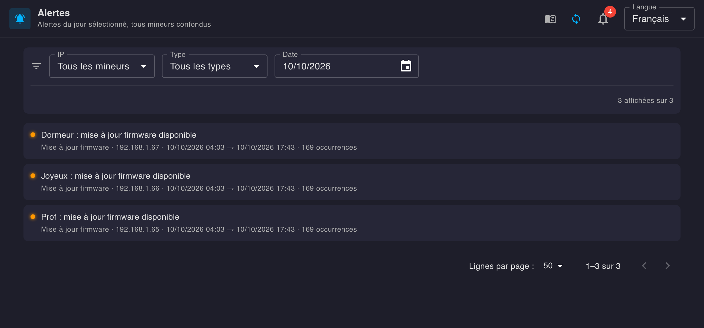 Alerts page